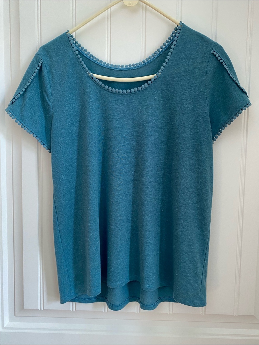 Teal Boho-Chic Calla Pom Detail Knit Top.